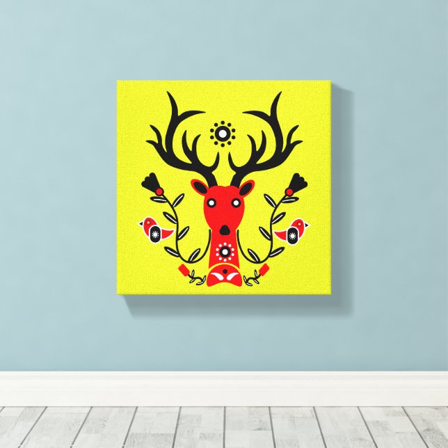 Scandinavian Deer Head Art  Canvas Print (Insitu(Wood Floor))