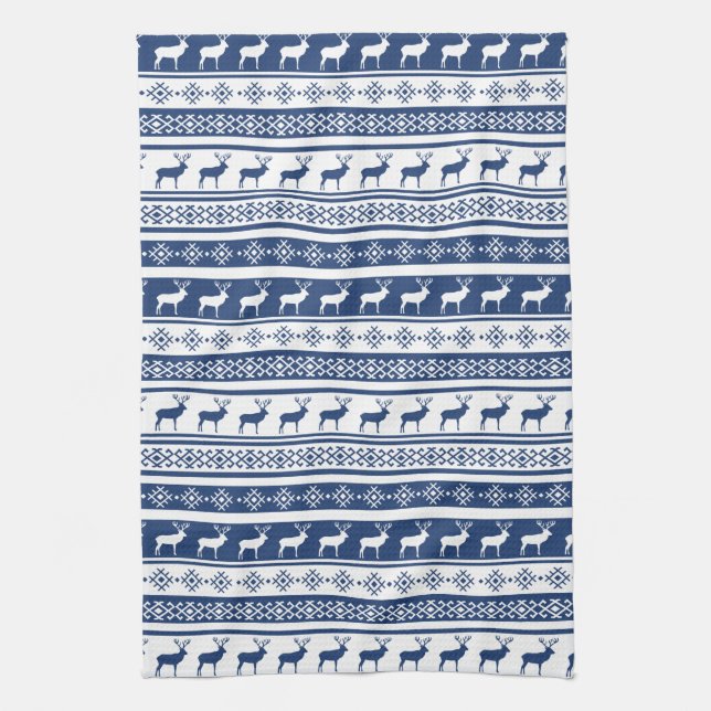 Scandinavian Deer Holiday Print Tea Towel (Vertical)