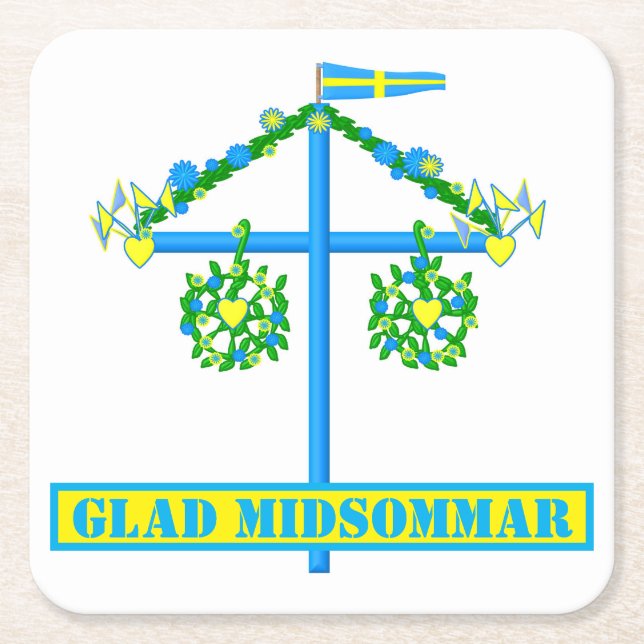 scandinavian design,Personalised Glad midsommar Square Paper Coaster (Front)