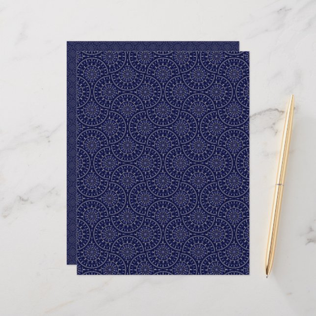 Scandinavian Ditsy Winter Navy & Gold Art Deco (Front/Back In Situ)