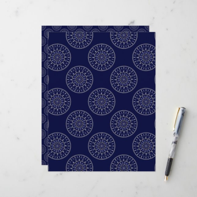 Scandinavian Ditsy Winter Navy & Gold Polka Dots (Front/Back In Situ)