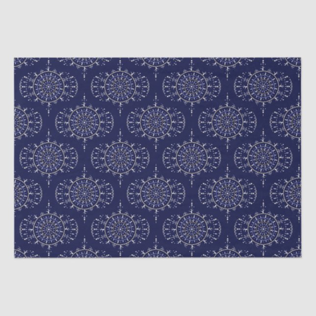 Scandinavian Ditsy Winter Navy & Gold Retro Ogee Tissue Paper (Front)