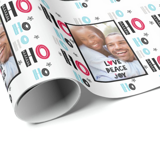 Scandinavian Doodle PHOTO Christmas Modern Wrapping Paper (Roll Corner)