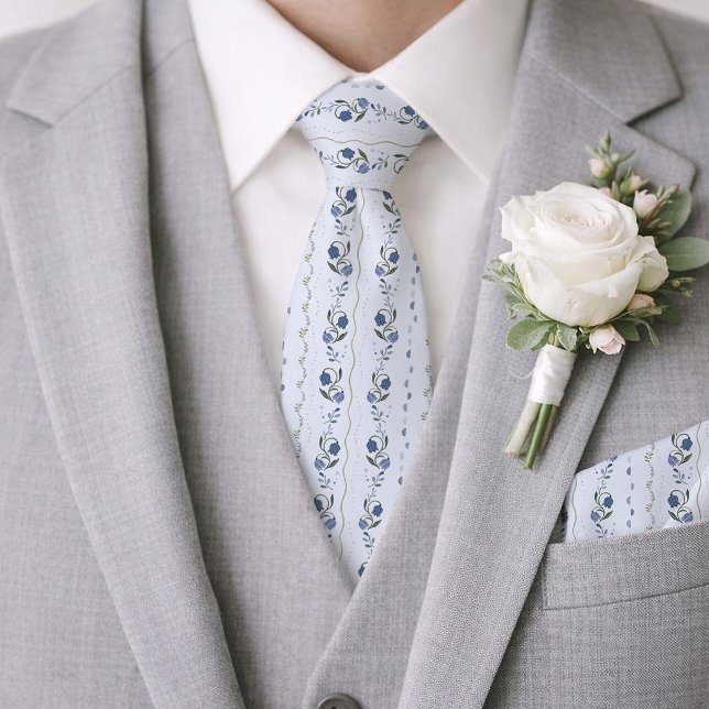 Scandinavian Dusty Blue Floral Wedding Tie (Creator Uploaded)