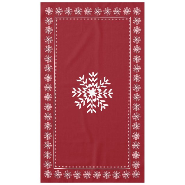 Scandinavian Elegance Red and White Snowflake Tablecloth (Front)