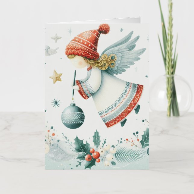 Scandinavian elegance spiritual Christmas angel Foil Greeting Card (Front)