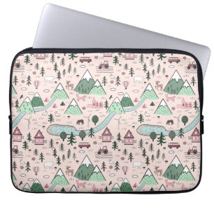 Scandinavian Farm Town Pattern Pink Laptop Sleeve