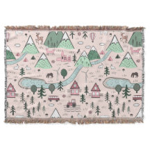 Scandinavian Farm Town Pattern Pink 