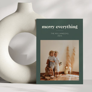 Scandinavian Farmhouse Modern Merry Green Photo Holiday Card