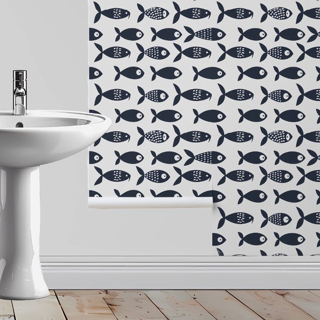 Scandinavian fish Navy Blue  Wallpaper (Creator Uploaded)