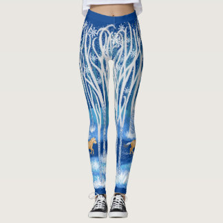 Scandinavian Fjord Winter Forest Dala Horse Leggings