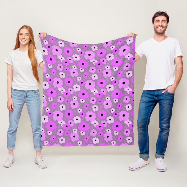Scandinavian flat style doodle pattern purple fleece blanket (In Situ)