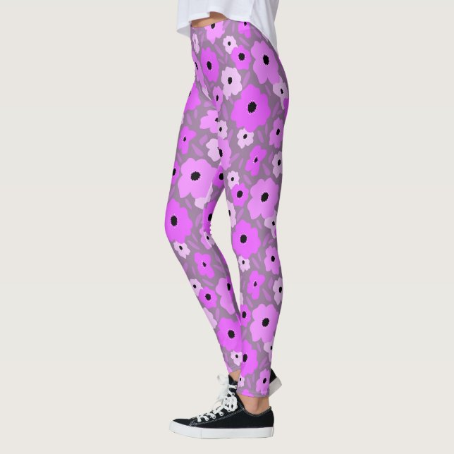 Scandinavian flat style doodle pattern purple leggings (Left)