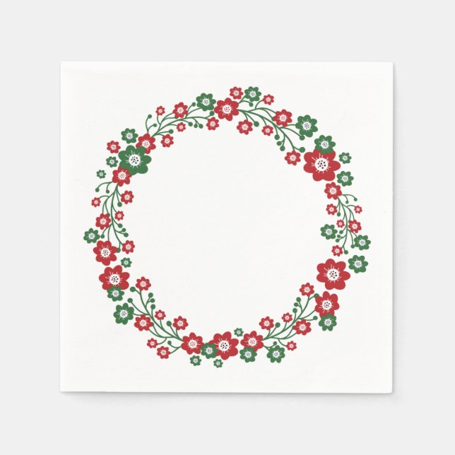 Scandinavian Floral Christmas Wreath Napkin (Front)