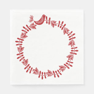 Scandinavian Floral Christmas Wreath Paper Napkins