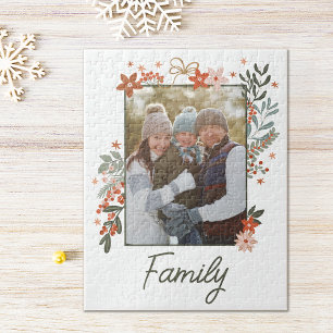 Scandinavian Floral Family Holiday Photo Jigsaw Puzzle