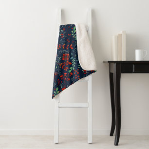 Scandinavian Floral Folk Art Seamless Pattern Sherpa Blanket
