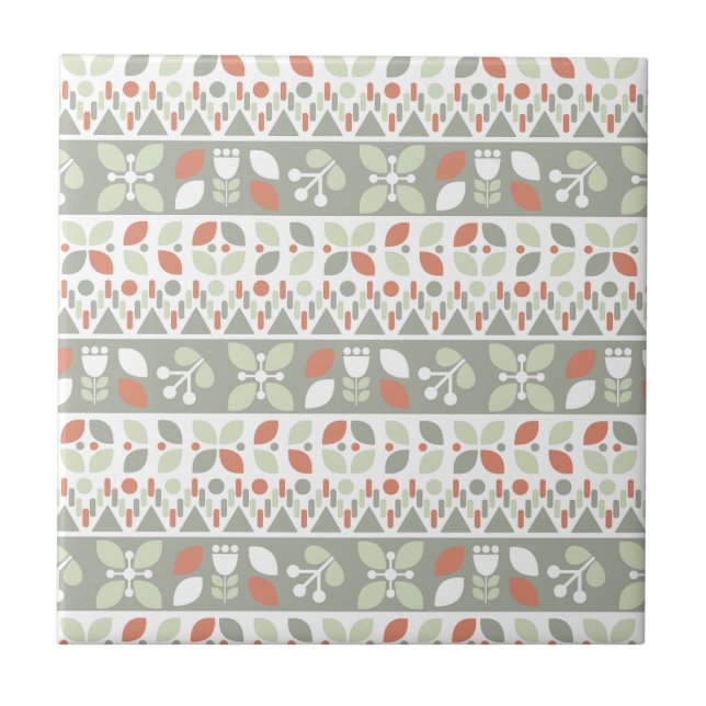  Scandinavian Floral Folk Design Pattern  Tile (Front)