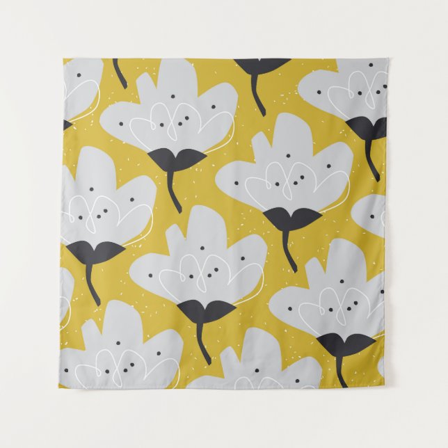 Scandinavian Floral: Hand-Drawn Vintage Design Tapestry (Front)