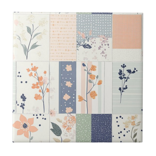 Scandinavian Floral Patchwork in Blush and Blue Tile (Front)