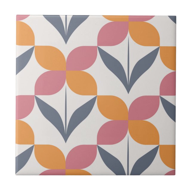 Scandinavian floral pattern, retro style, mid cent tile (Front)