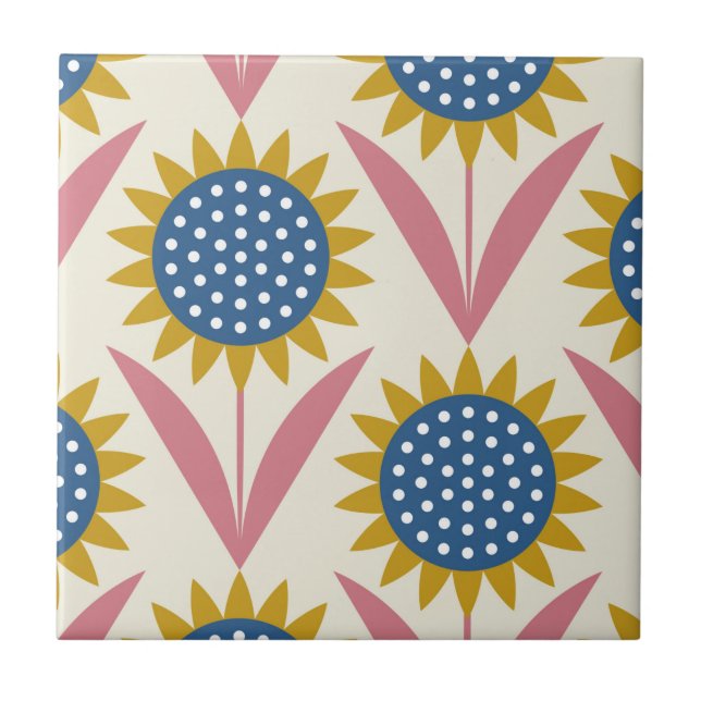Scandinavian floral pattern,retro style,mid centur tile (Front)