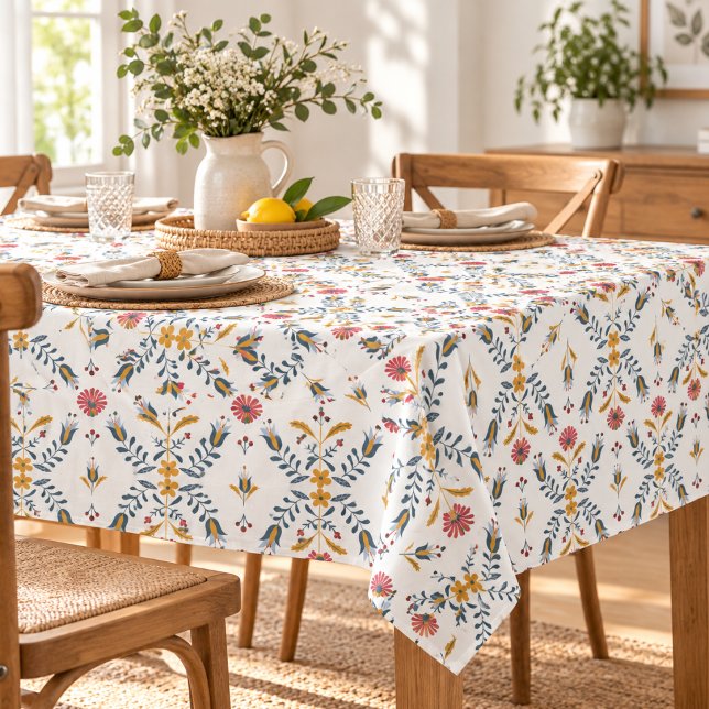 scandinavian floral pattern tablecloth (Scandinavian Folk sweden floral flower nordic flowers rosemaling norwegian swedish traditional moder)