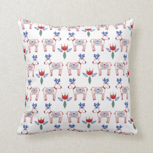 Scandinavian Floral Reindeer Pattern Christmas Cushion