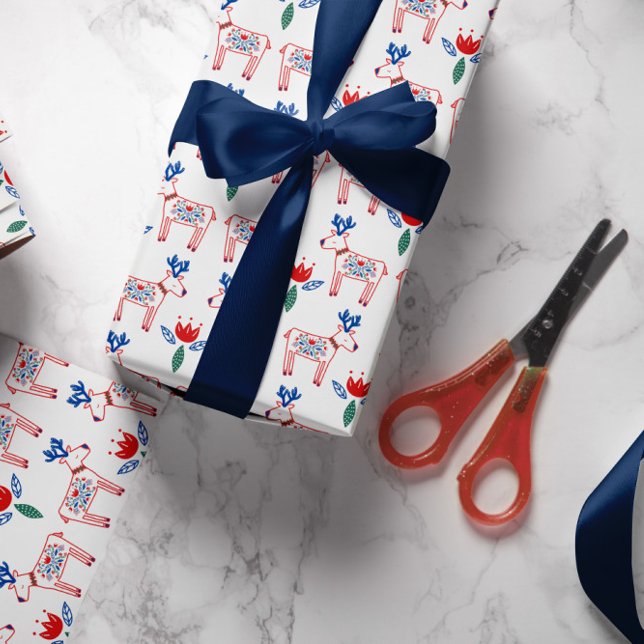 Scandinavian Floral Reindeer Pattern Christmas Wrapping Paper (Creator Uploaded)