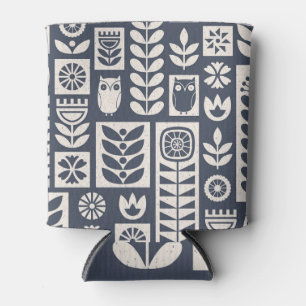 Scandinavian Floral: White, Blue, Minimalist. Can Cooler