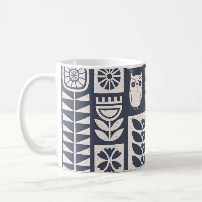 Scandinavian Floral: White, Blue, Minimalist. Coffee Mug (Left)