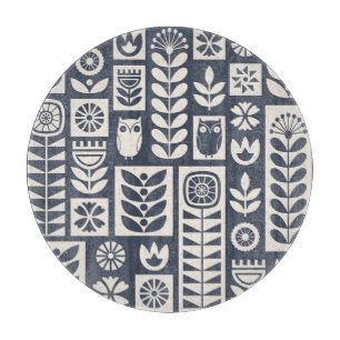 Scandinavian Floral: White, Blue, Minimalist. Cutting Board