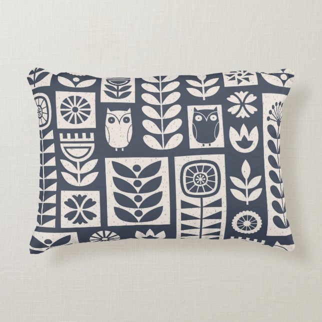 Scandinavian Floral: White, Blue, Minimalist. Decorative Cushion (Front)