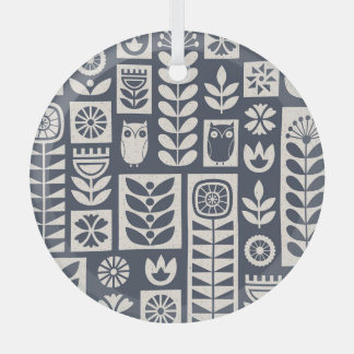 Scandinavian Floral: White, Blue, Minimalist. Glass Tree Decoration