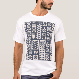 Scandinavian Floral: White, Blue, Minimalist. T-Shirt