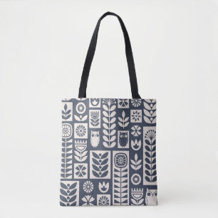 Scandinavian Floral: White, Blue, Minimalist. Tote Bag