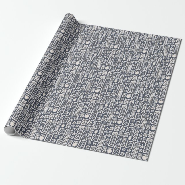Scandinavian Floral: White, Blue, Minimalist. Wrapping Paper (Unrolled)