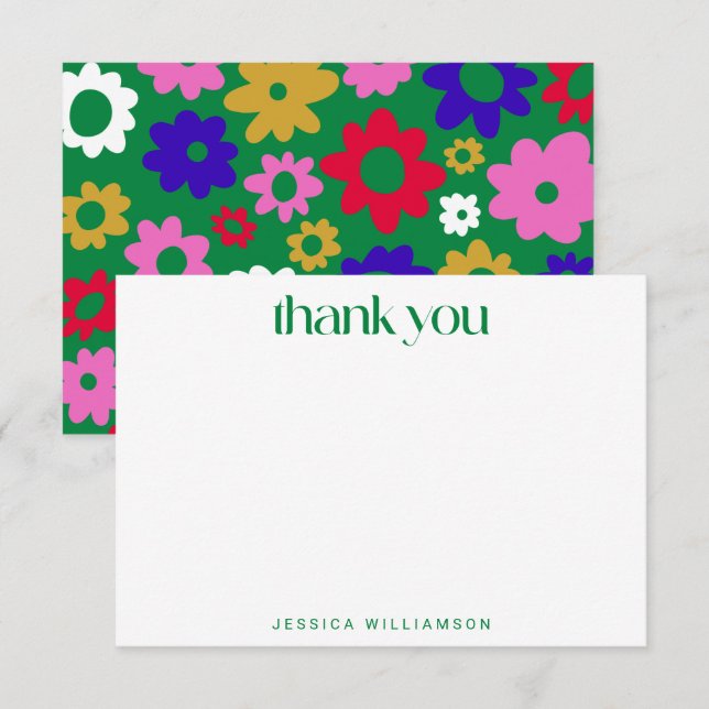 Scandinavian Flower Green Custom Bridal Shower Thank You Card (Front/Back)