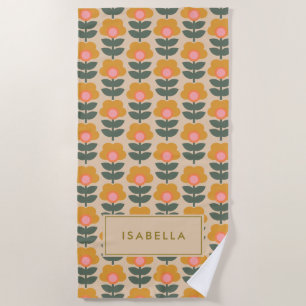 Scandinavian Flower Pattern Personalised Beach Towel