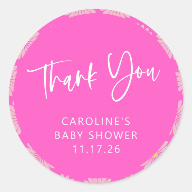 Scandinavian Flower Pink Baby Shower Thank You Classic Round Sticker (Front)