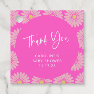 Scandinavian Flower Pink Baby Shower Thank You Favour Tags