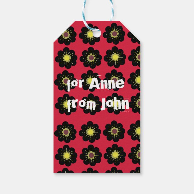 Scandinavian Flowers Black Red  Gift Tags (Back)
