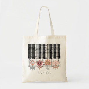 scandinavian flowers music name tote bag