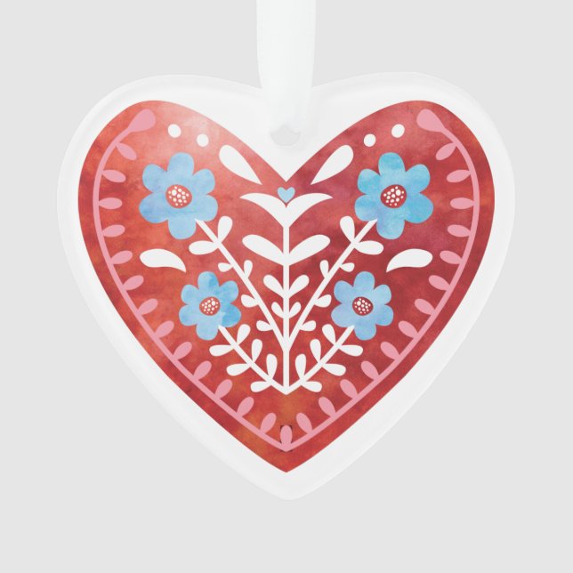 Scandinavian Folk Art Acrylic Ornament (Front)