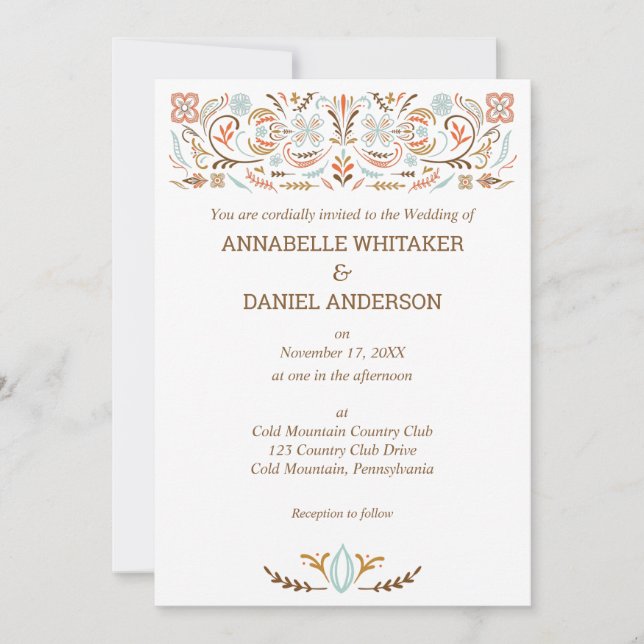 Scandinavian Folk Art Autumn Colours Wedding Invitation (Front)