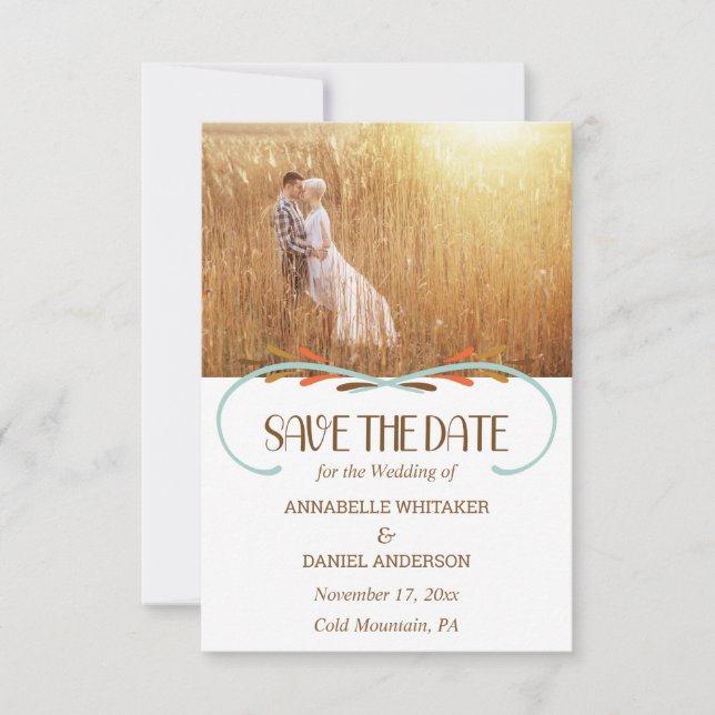 Scandinavian Folk Art Autumn Colours Wedding Save The Date (Front)