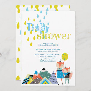 Scandinavian Folk Art Baby Shower Invites Foxes