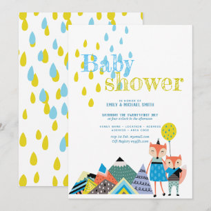 Scandinavian Folk Art Baby Shower Invites Foxes