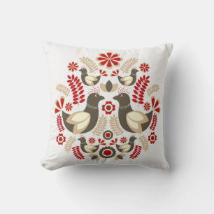scandinavian folk art bird and flowers nordic cushion