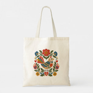 Scandinavian Folk Art Bird Tote Bag – Colourful